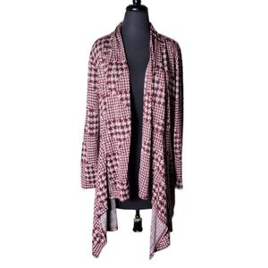 Janette Plus 1X houndstooth draped cardigan open front Asymmetrical hem USA